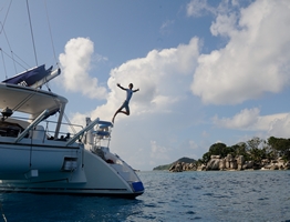 voor anker in Seychellen